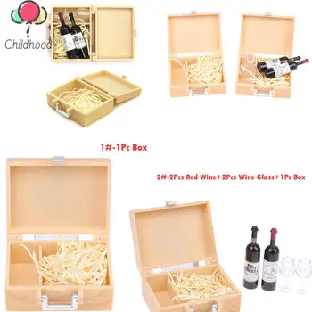 1 комплект 1: 12 Миниатюрный кукольный домик для красного вина, Винный бокал, модель винной коробки, Кухонная мебель, аксессуары для декора кукольного дома, детские игрушки