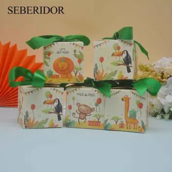 10ШТ Мини-бумажная коробка конфет Safari для летней тематической вечеринки с животными джунглей В пользу девочки и мальчика на 2-й День Рождения Декор подарка для гостей