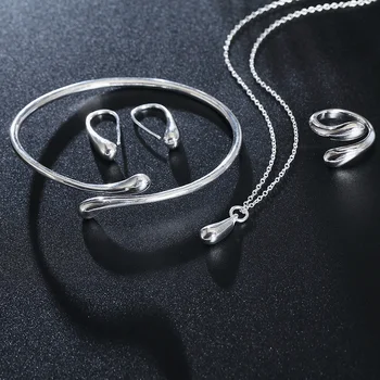 2020 Модный Свадебный Комплект ювелирных изделий для новобрачных Из серебра 925 пробы, ожерелье с каплями воды, Браслеты, Кольца, Серьги, наборы для женщин, подарки для вечеринок