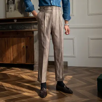 2023 Высококачественные эластичные костюмные брюки, мужские официальные деловые офисные брюки для светской жизни, облегающие повседневные свадебные брюки по щиколотку, P38