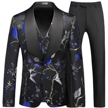 2023 Модный Новый мужской бутик для отдыха, бизнес-банкет, платье с полым принтом, Блейзеры, куртка, брюки, жилет, пальто, брюки, комплект из 3 предметов