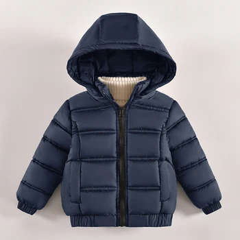 2023 Новая осенне-зимняя модная куртка для мальчиков, однотонная толстая утепленная верхняя одежда с капюшоном, пальто для детей, Детская хлопковая одежда