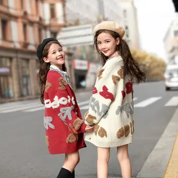 2023 подростковый вязаный свитер, детская осенне-зимняя одежда для девочек, хлопковый кардиган с длинным рукавом, верхняя одежда 8, 9, 10, 11, 12 лет