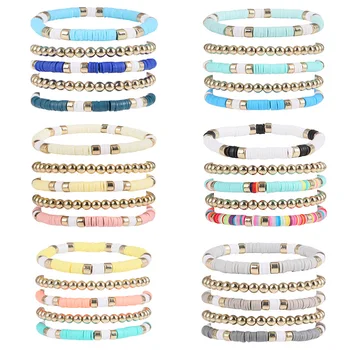 5 комплектов круглых браслетов из мягкой глины с бусинами в ретро-богемном стиле, популярные браслеты для мужчин и женщин Pulsera
