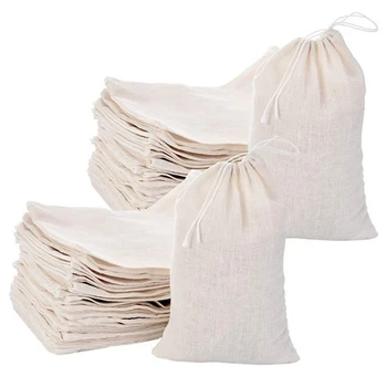 50 упаковок хлопчатобумажных муслиновых сумок Многоцелевые сумки на шнурках для хранения чая, ювелирных изделий, сувениров для свадебной вечеринки (4 x 6 дюймов)