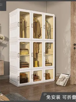 6 сеток Современный минималистичный Прочный Шкаф для одежды без установки, Складные Прозрачные двери, Корпусная мебель Sorage