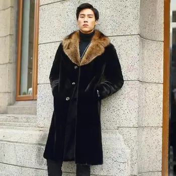Clobee Мужские пальто из искусственного меха 1 осенне-зимнее негабаритное пальто из черного меха норки с длинными рукавами и отложным меховым воротником, куртки M794