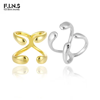 F.I.N.S Минималистичные Геометрические кольца из стерлингового серебра X Cross S925 с открытым регулируемым двойным слоем для гладких пальцев Модные изысканные ювелирные изделия
