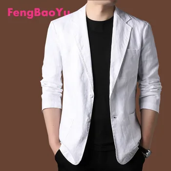 Fengbaoyu Высококачественный Льняной Мужской Деловой Повседневный костюм Простое Легкое Роскошное Пальто Весеннее Удобное Дышащее Однотонное Цельное