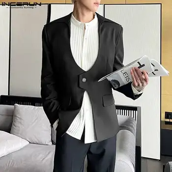 INCERUN Топы 2023 года В корейском стиле, Новый мужской блейзер с большим отворотом, Повседневные модные мужские однотонные удобные пиджаки S-5XL