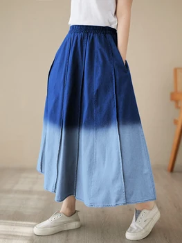 NYFS 2023 Осенняя Новая Женская юбка с корейским принтом и эластичным поясом, Модная джинсовая Длинная юбка