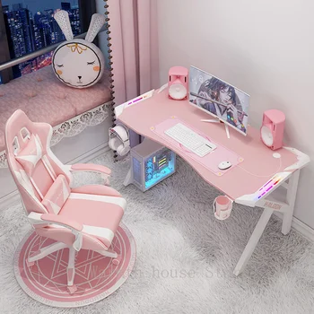 RGB розовый игровой стол для девочек-геймеров, комбинированный офисный компьютерный стол, стол для ПК, модный стол для ноутбука в спальне, стол для учебы.