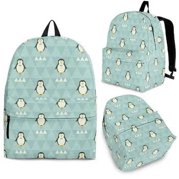 YIKELUO Светло-голубой Геометрический треугольный рюкзак с мультяшным пингвином Рюкзак для ноутбука студента колледжа, сумка для отдыха и путешествий на молнии