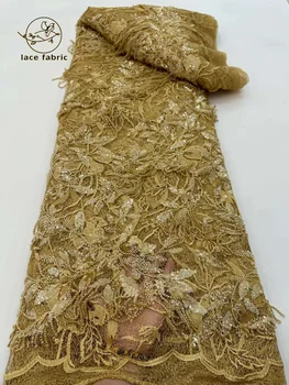 Африканская кружевная ткань с пайетками, роскошная Французская Нигерийская кружевная ткань с сеткой из бисера 2023, высокое качество для пошива свадебных платьев, материал