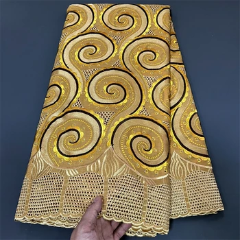 Африканская Нигерийская 2023 Высококачественная ткань Вышивка Тюль Чистый Хлопок Свадебная вечеринка Дамасское платье Гипюр 5 ярдов Блесток