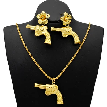 Африканские ювелирные наборы, 24-каратное Позолоченное Дубайское ожерелье, Серьги, Подвеска-Пистолет, Свадебный подарок для Новобрачных, Модная вечеринка.
