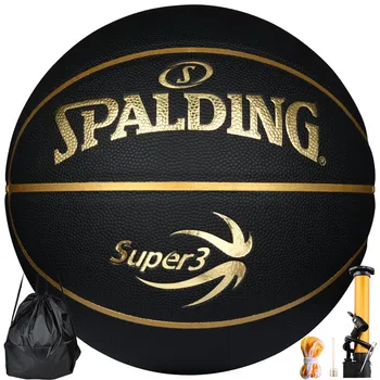 Баскетбольная серия Spalding Super Three League Training Series № 7, черный позолоченный универсальный полиуретановый материал для помещений и улицы.