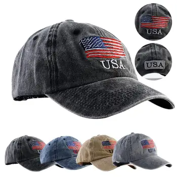 Бейсболка с американским флагом, женская Дышащая Водная вышивка буквами, сделанная из хлопка в стиле ретро, регулируемая шляпа в стиле ретро G8V2