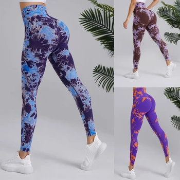 Бесшовные леггинсы Tie Dye, обтягивающие брюки для йоги, женские леггинсы с эффектом пуш-ап, с высокой талией, подтягивающие ягодицы, спортивные брюки для фитнеса