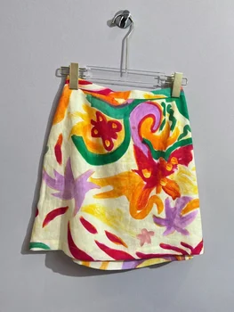 Весной и летом новая модная юбка с акварельным принтом, подходящая по темпераменту, с высокой талией, завернутая в бедра.