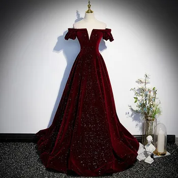 Вечернее платье из винно-красного бархата на одно плечо, женская тонкая талия, Темперамент, Тонкая талия, свадебная вечеринка, Vestidos, элегантные платья для выпускного вечера