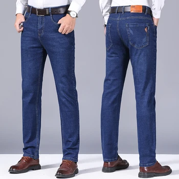 [Высокое качество] Осенние новые эластичные джинсы, мужские прямые брюки, повседневные универсальные износостойкие брюки, джинсовые брюки