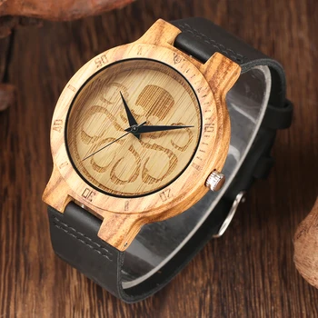 Деревянные кварцевые мужские часы с циферблатом в виде осьминога, черный ремешок из натуральной кожи, корпус из натурального дерева, повседневные мужские наручные часы