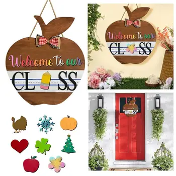 Добро пожаловать на нашу классную табличку Прочный приветственный знак в форме фрукта Сменное деревянное украшение классной двери для школы