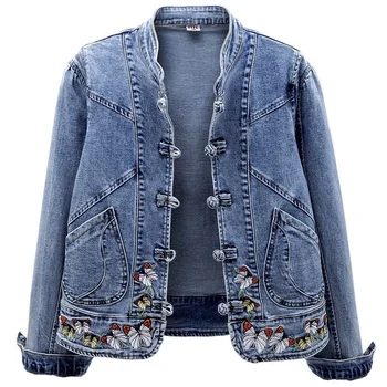 Женская джинсовая куртка 2023, Новая весенне-осенняя одежда, Короткие джинсовые куртки с вышивкой, женское базовое пальто, верхняя одежда с длинным рукавом