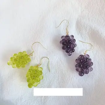 Женские серьги с имитацией фруктов, ювелирные подарки для вечеринок для девочек, креативные Милые Зеленые фиолетовые бусины, серьги-капли в виде винограда