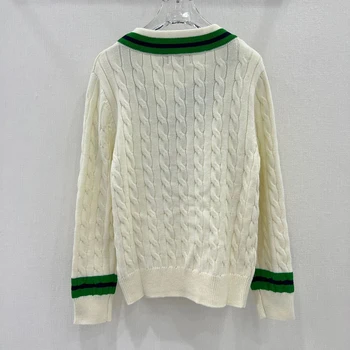 Женский модный высококачественный свитер известного бренда с V-образным вырезом, классический дизайн с блокировкой цвета в стиле ретро, Оригинальный роскошный вязаный пуловер