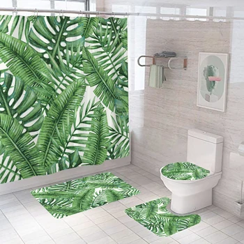 Занавеска для душа с принтом зеленых листьев, Тропические растения, Пальмовые листья, Занавески для ванной, Противоскользящий коврик для ванны, Туалетные коврики, Ковер