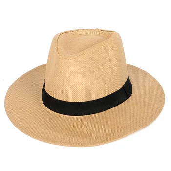 Защита от солнца с большими полями, Однотонная мужская Джазовая кепка, Ковбойская шляпа, Летний козырек, Уличная Женская Соломенная шляпа, Пляжная шляпа