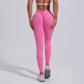 Йога леггинсы для женщин V-талии, ягодиц лифтинг мед персик шорты с высокой талией спортивные фитнес брюки Обнаженные спортивные леггинсы шорты йога 