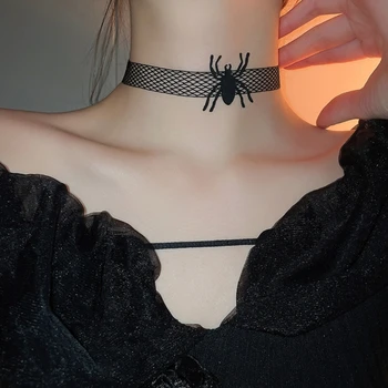 Колье на Хэллоуин для женщин, элегантное сексуальное черное кружевное колье, крутое ожерелье с пауками в стиле стимпанк, ювелирный подарок для женщин