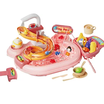 Кухонные игрушки 2 в 1, многофункциональная игрушечная раковина для малышей, электрическая посудомоечная машина с проточной водой, игрушки для ролевых игр для детей