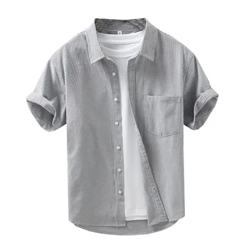 Летняя простая рубашка с коротким рукавом в стиле арт-ретро, мужская повседневная рубашка в Японскую свежую полоску свободного покроя с большим рукавом наполовину