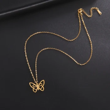 Минималистичное ожерелье из нержавеющей стали, Элегантная Полая цепочка с подвеской в виде бабочки, модный подарок на годовщину свадьбы для женщин
