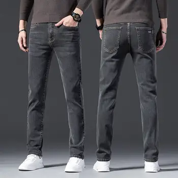 Мода 2022 лидирующий бренд роскошные мужские прямые джинсы случайные брюки серые стрейч slim-fit повседневные длинные брюки мужской