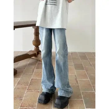 Модные джинсы 2023 года, мужские Прямые Свободные Корейские Универсальные Весенне-осенние Повседневные Мужские брюки-клеш в стиле ретро, Мешковатые брюки F27