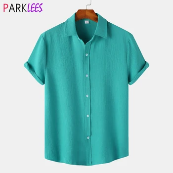 Мужская гавайская рубашка Lake Blue, летняя новинка 2023, пляжная рубашка с коротким рукавом, повседневная однотонная праздничная одежда, домашняя сорочка