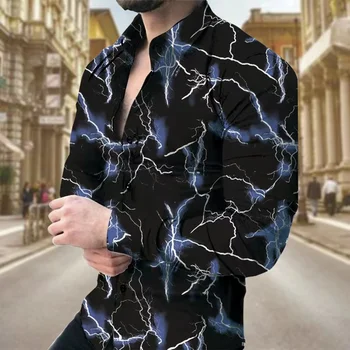 Мужская мода с трехмерной 3D-печатью, Элегантная и удобная высококачественная рубашка с лацканами, повседневный топ для общения с длинным рукавом, лето