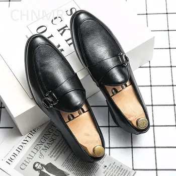 Мужская обувь CHNMR-S из кожи без застежки с острым носком, модные удобные модельные туфли для делового отдыха, новинка большого размера