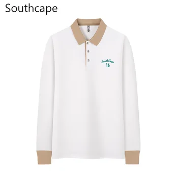 Мужская рубашка-поло с вышивкой Southcape, осенние повседневные футболки на пуговицах в деловом стиле, одежда для гольфа, приталенный топ с длинными рукавами