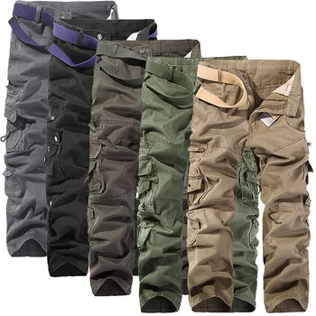 Мужские брюки-карго Армейского зеленого цвета С большими карманами, мужские Повседневные Осенние Хлопчатобумажные брюки легкой стирки