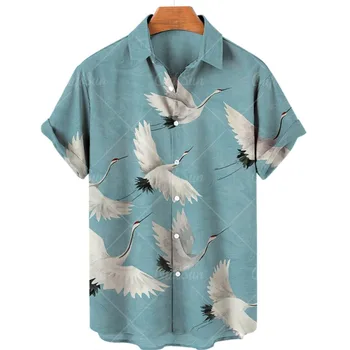 Мужские костюмы Птиц Гавайские каникулы Винтажная рубашка для мужчин с 3D цветочным повседневным рисунком Высококачественная Роскошная одежда Dazn Блузки Топы