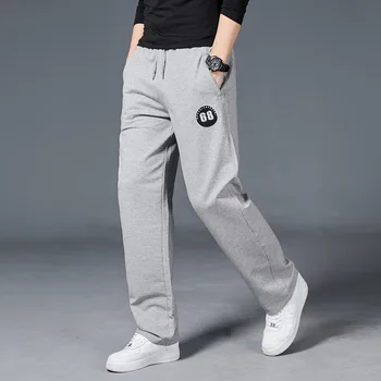 Мужские осенние спортивные брюки Свободного кроя для фитнеса, прямые брюки для бега, Хлопчатобумажная домашняя одежда, тренировочные брюки, спортивные штаны с карманами