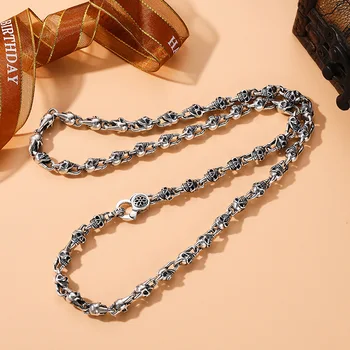 Мужское ожерелье с черепом из стерлингового серебра S925 пробы, ожерелье в стиле хип-хоп, красивая цепочка для свитера в стиле панк, мужская и женская одежда