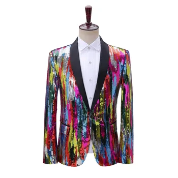 Мужской блейзер с блестками, многоцветная куртка, женская мужская одежда для сцены, костюм Homme Disfraces Hombre