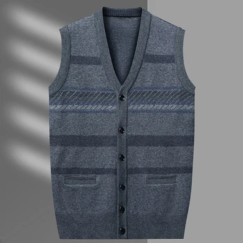 Мужской кардиган на бретелях для делового отдыха, модный вязаный свитер с теплым V-образным вырезом на бретелях